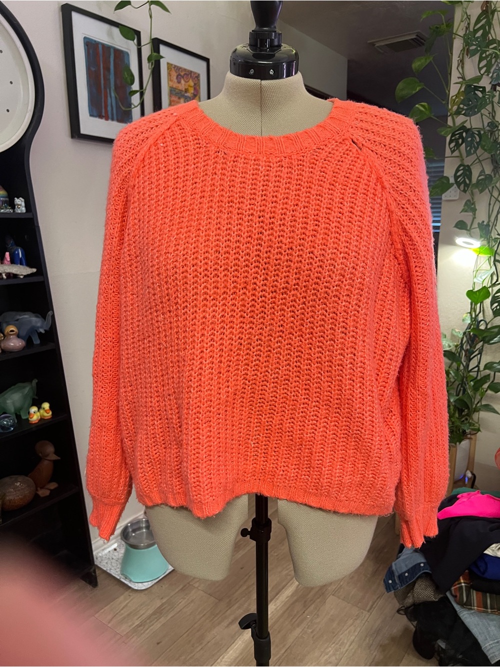 wild fable Coral-Orange Chunky Crewneck Sweater
